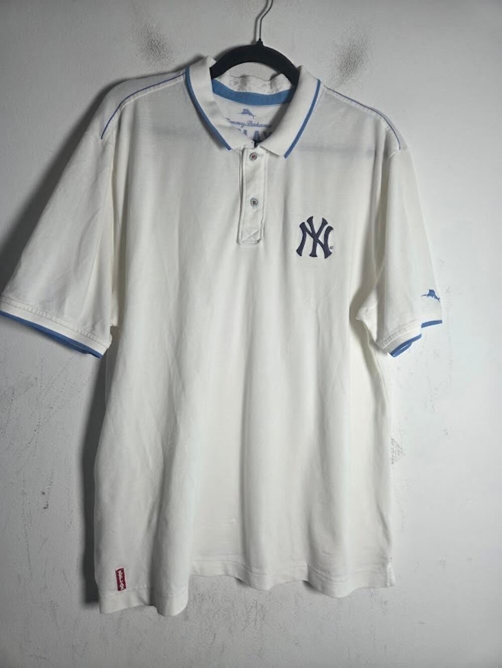 Tommy Bahama NY Yankees White Relaxed Fit Short Sleeve Cotton Polo Shirt size XL